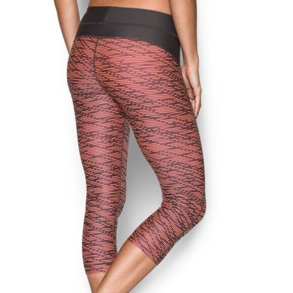 Under Armour Heat Gear Mid-rise Geometric Active Capri Leggings Dark Gray Orange - Picture 5 of 14
